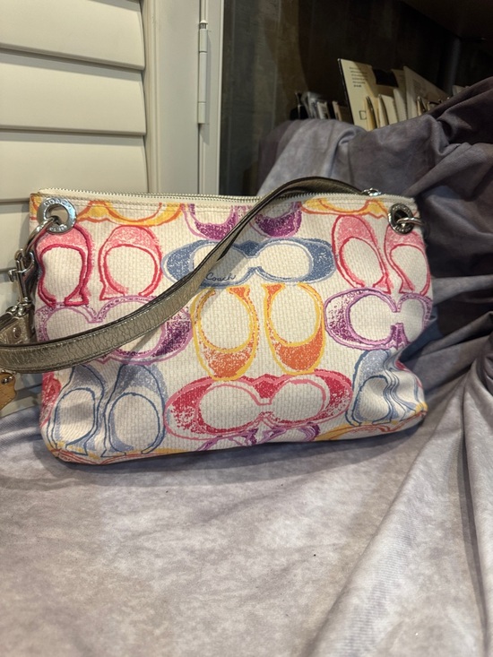 Coach Poppy Multicolor Signature Shoulder Bag with Silver Metallic Trim Clean - Picture 3 of 6